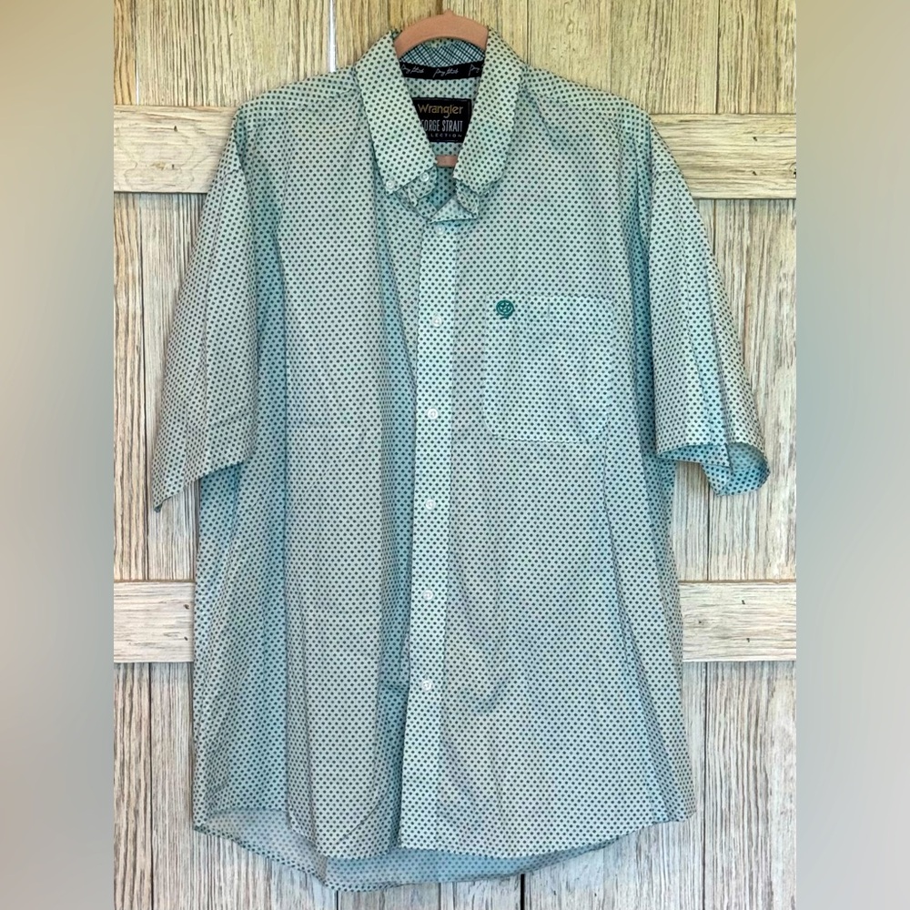 Wrangler George Strait Coll sz XL teal & white patterned short sleeve shirt